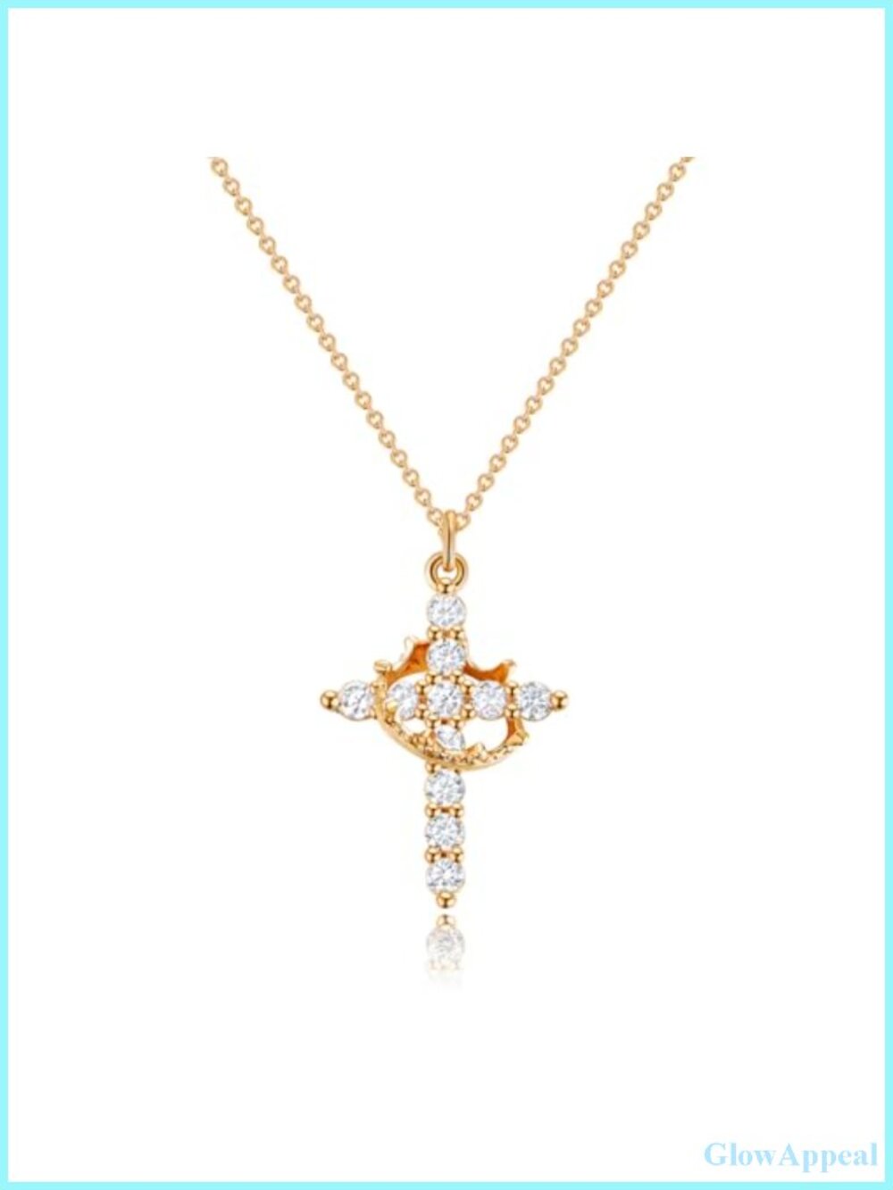 14K Gold Plated Crown Cross Pendant Necklace for Women, Hypoallergenic, 18"